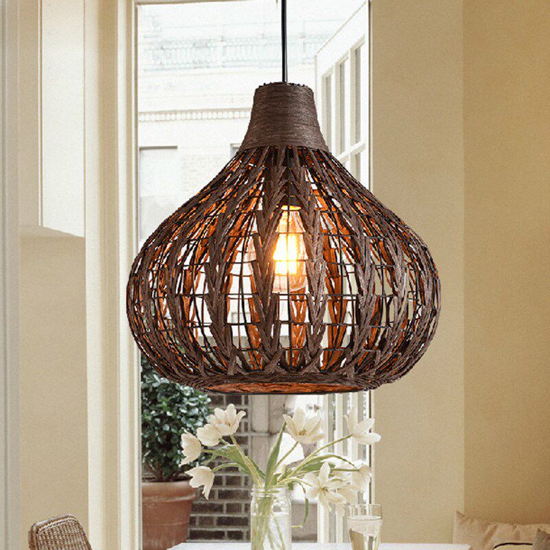 Rattan Lampshade Chandelier Vintage Hand Knitted wicker pend