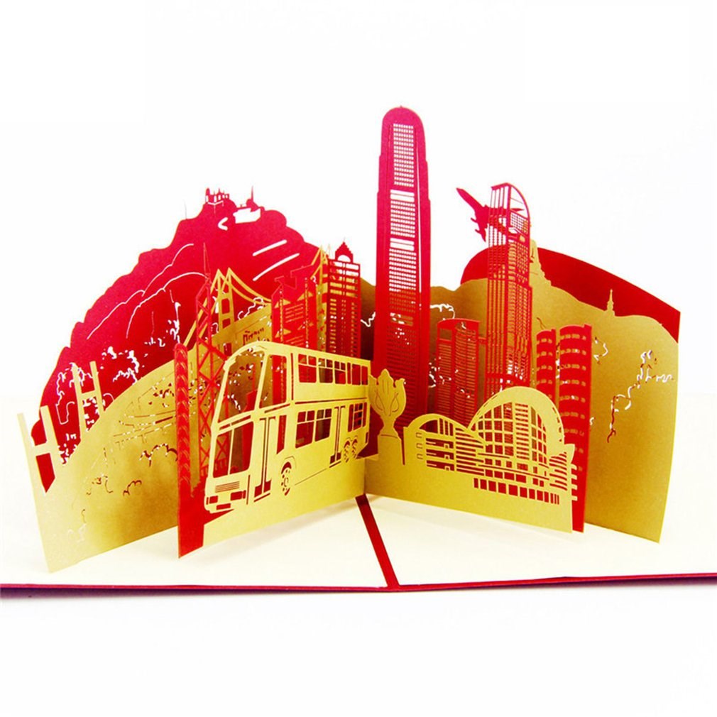 3D Urban Architecture Cards Gift Building Flower Boat Patter