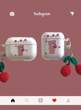 For AirPods 2 Case airpod Pro 3 case cute bear Sweet Cherry