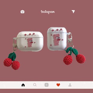 For AirPods 2 Case airpod Pro 3 case cute bear Sweet Cherry