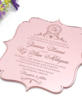 10 Pcs Personalized Rose gold Mirror Acrylic Invitations Wed