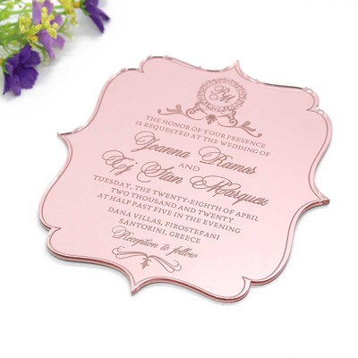 10 Pcs Personalized Rose gold Mirror Acrylic Invitations Wed