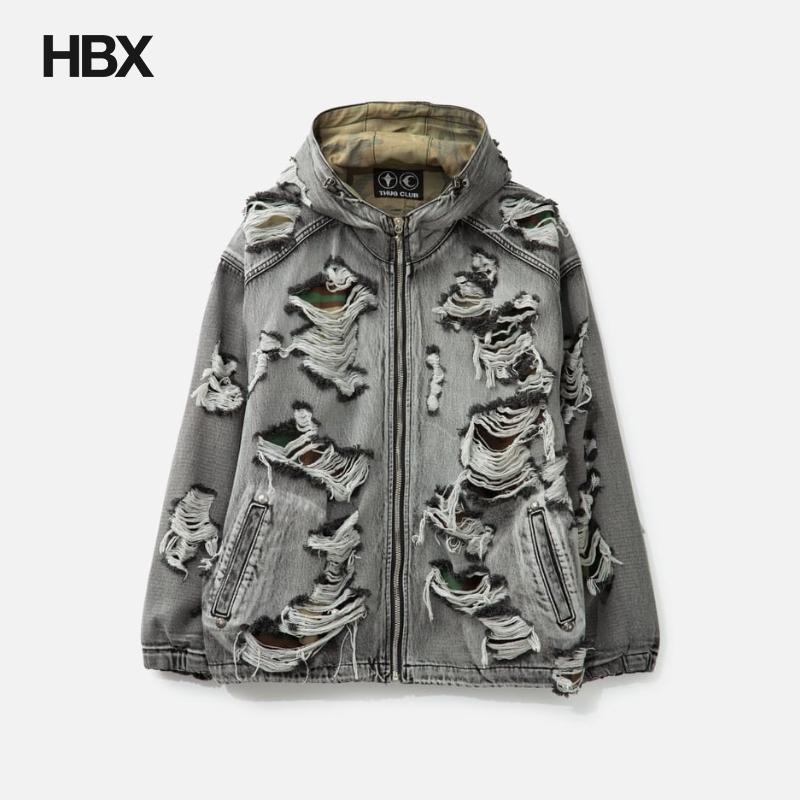 THUG CLUB Hell Denim Camo Hooded Zip-up 外套夹克男HBX