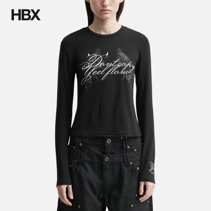 YEEL Wing Lettering Long Sleeve Top Black 长袖T恤女HBX