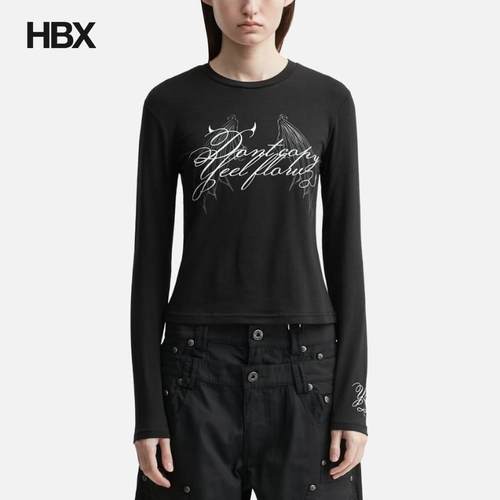 YEEL Wing Lettering Long Sleeve Top Black 长袖T恤女HBX