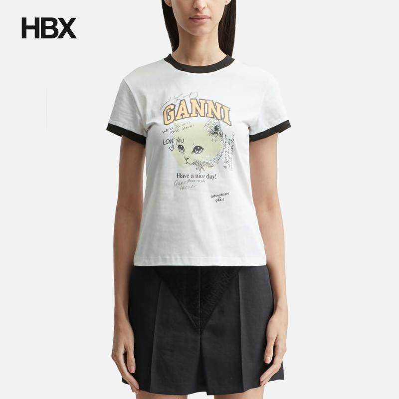 Ganni Cropped Kitty T-shirt 短袖T恤女HBX