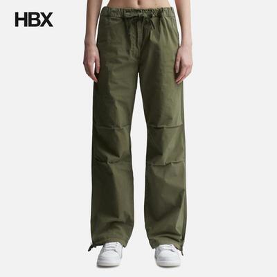 Ganni Green Washed Cotton Canvas Drawstring Pants 长裤女HBX