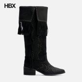 Black YEEL 靴子女HBX Fringe Boots Studded Suede
