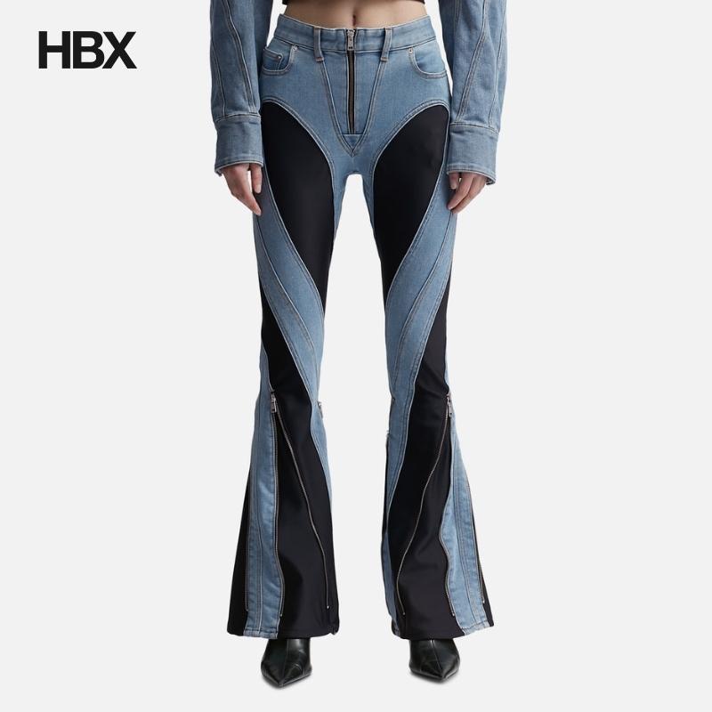 MUGLER Zipped Bi-Material Jeans 牛仔裤女HBX
