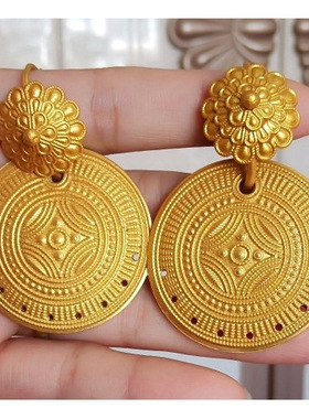 法国CapinKofin金黄色凉山彝族耳环女款少数民族风复古手工雕花