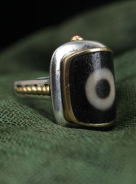 法国CapinKofin复古银镶嵌天珠男女开口戒指银色配饰嵌铜手饰