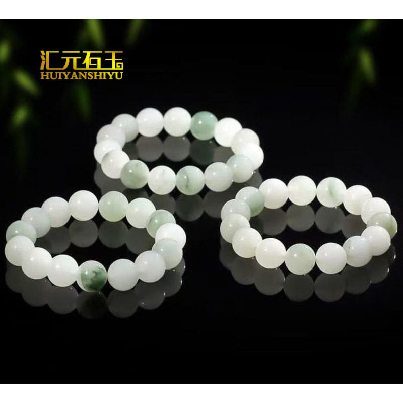 新疆天山翠圆珠手链男女款玉石老形珠竹节手串