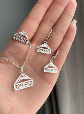 法国capinkofin复古镂空民族风毡房项链戒指耳钉耳环图案套装