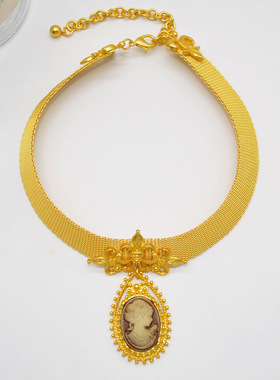 法国CapinKofin中古风金属项链vintage法式女王人像吊坠锁骨链