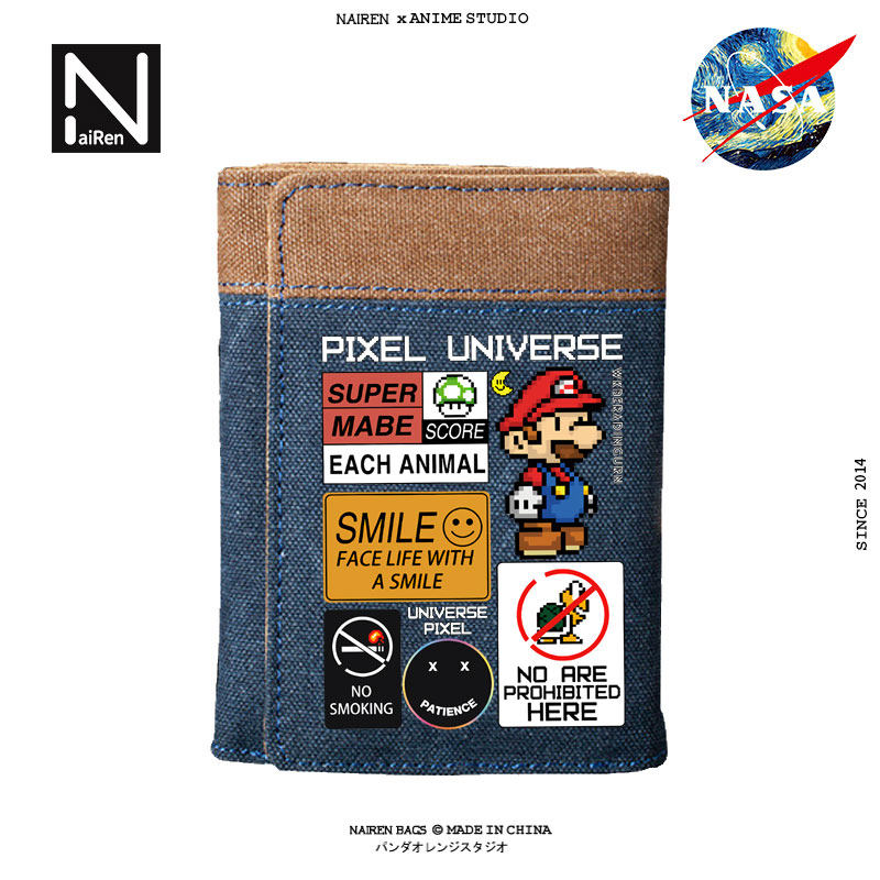 超级玛丽马里奥联名日系潮牌大容量青少年男士大学生帆布短款钱包