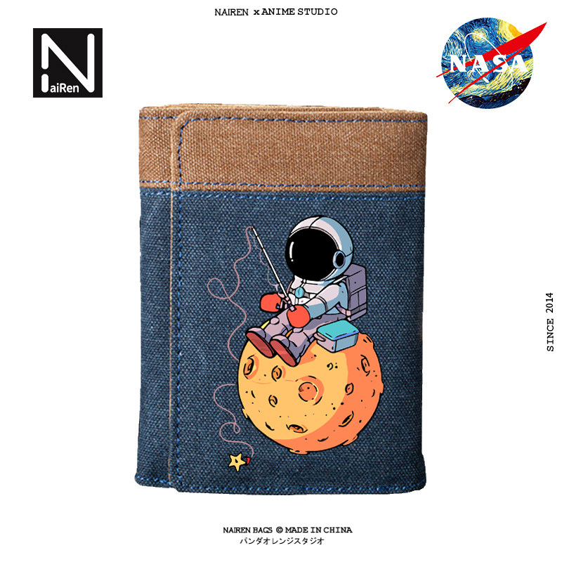 NASA联名磁钱包时尚学生卡通皮夹卡包一体零钱包简约青年钱夹男