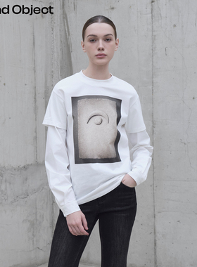Found Object石盤与新月*假两件衬衫袖针织T恤Layered GraphicTee