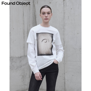 Found Object石盤与新月*假两件衬衫袖针织T恤Layered GraphicTee