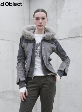 Found Object 解构拼接修身毛领棉服外套 Schicht Padded Jacket