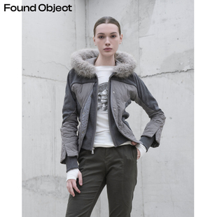 Found Object 解构拼接修身毛领棉服外套 Schicht Padded Jacket