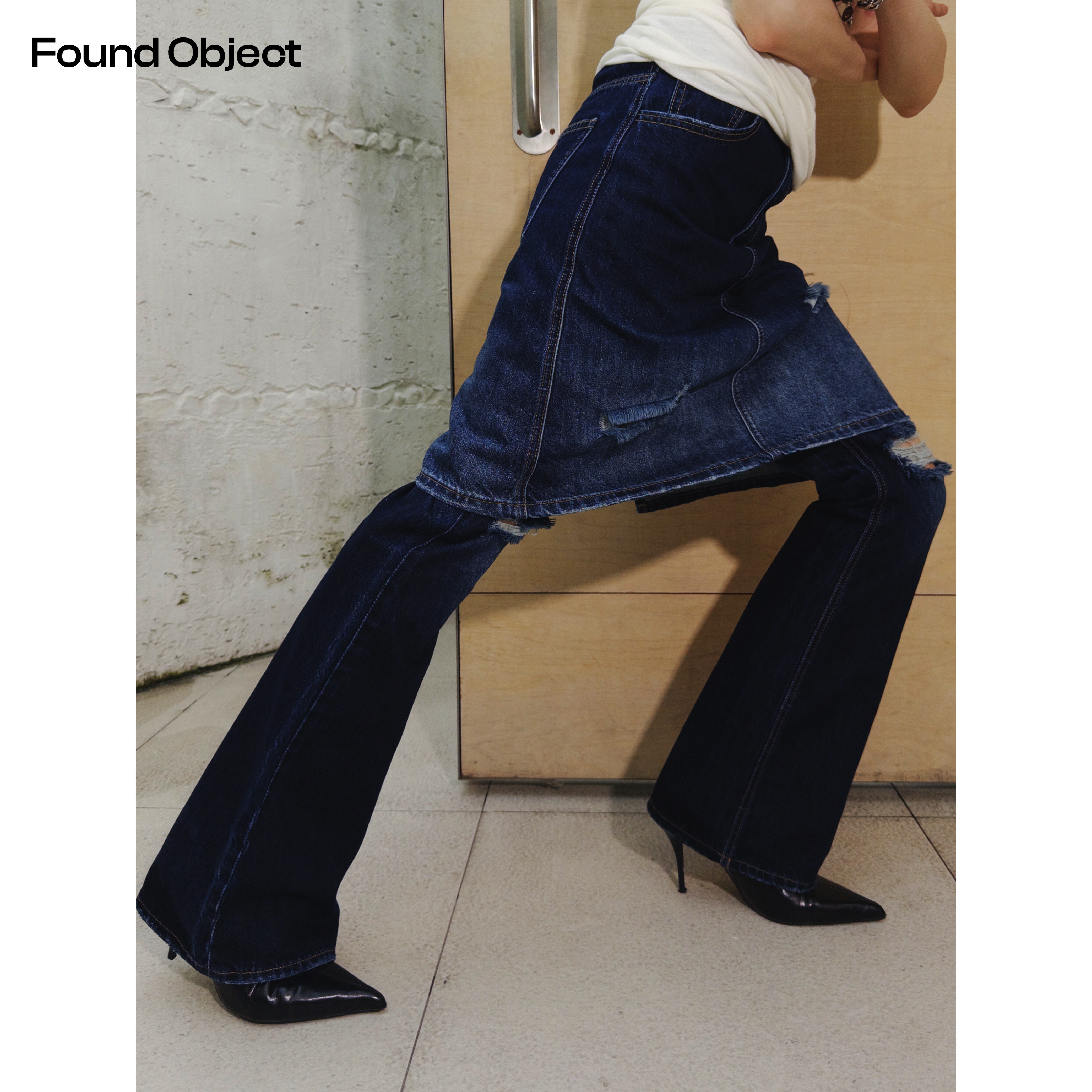 Found Object 设计感微喇破洞渐变牛仔裙裤 Gradient Skirt-Pants
