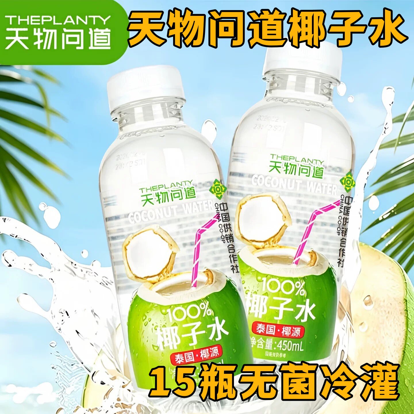 天物问道椰子水450ml*15瓶整箱无菌冷灌天然健身运动清爽椰青水