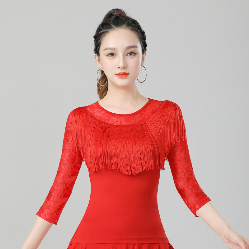日本无印MUJIE国标拉丁舞服成年女广场舞衣新款摩登舞流苏练功跳