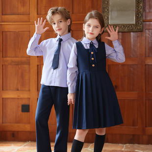 中小学生儿童演出服秋春长袖 英伦风校服班服合唱服朗诵团体服 衬衫