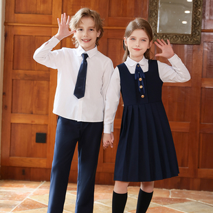 中小学生儿童演出服秋春长袖 英伦风校服班服合唱服朗诵团体服 衬衫