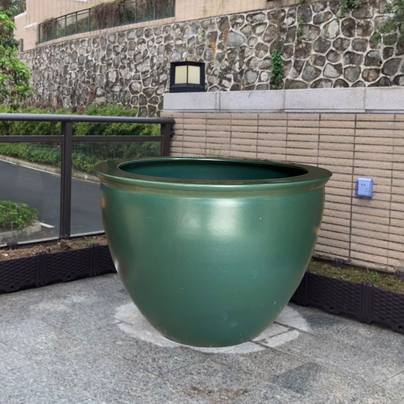爆款景德镇陶瓷荷花鱼缸直径80厘米90蓝色绿色公司庭院别墅大水缸