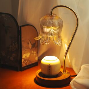 ［融蜡灯］无极调温 定时香槟金玻璃实木百合花香薰灯融蜡灯