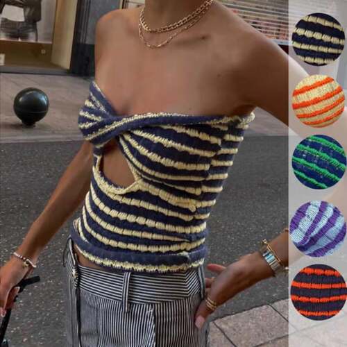 2021 new women's sexy striped sweater knitted tube top v