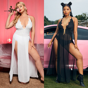 Plus size sexy pajamas big lingerie long dress set fat women
