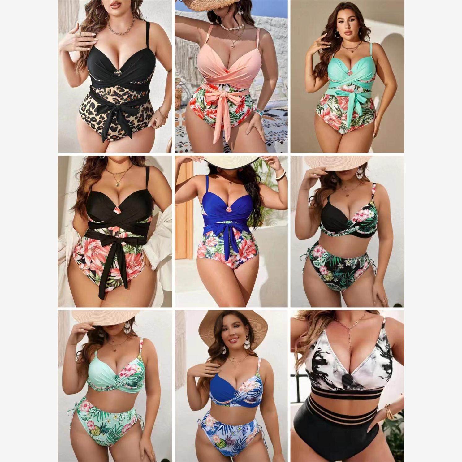 2024新款欧美跨境女士大码连体比基尼锦纶硬包胸前系带印花女泳衣,运动/瑜伽/健身/球迷用品,比基尼,淘宝优惠券,粉丝福利购,淘宝优惠卷