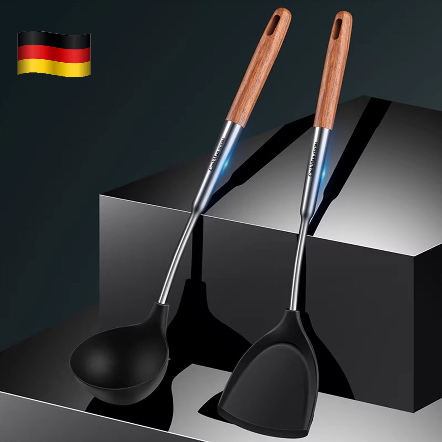 德国不粘锅硅胶锅铲汤勺食品级耐高温304不锈钢厨具家用炒菜铲子