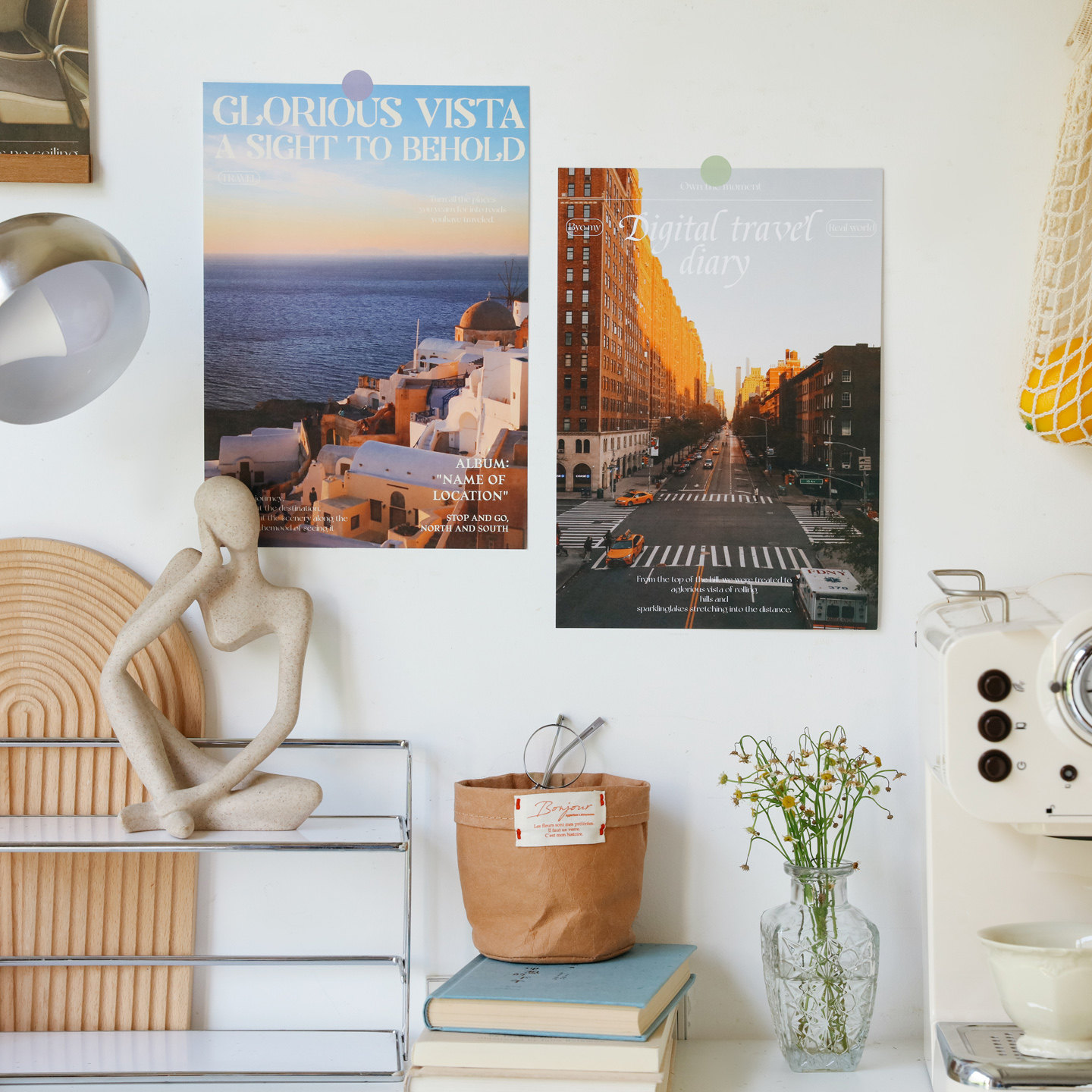 6张风景海报无粘性装饰墙贴治愈系文字卧室客厅拍照背景墙装饰创意清