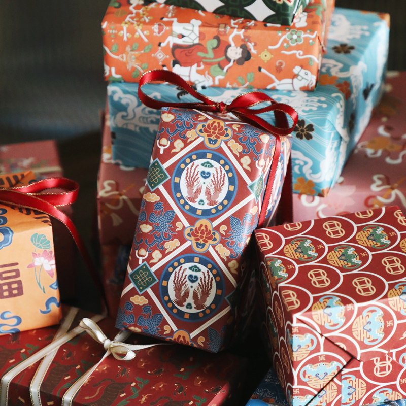 包装纸礼物盒礼品纸情人节生日礼盒纸手工diy包装材料国潮包书皮