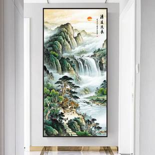 饰山水画墙贴屏风过道贴纸客厅壁纸贴画 新中式 玄关自粘入户走廊装