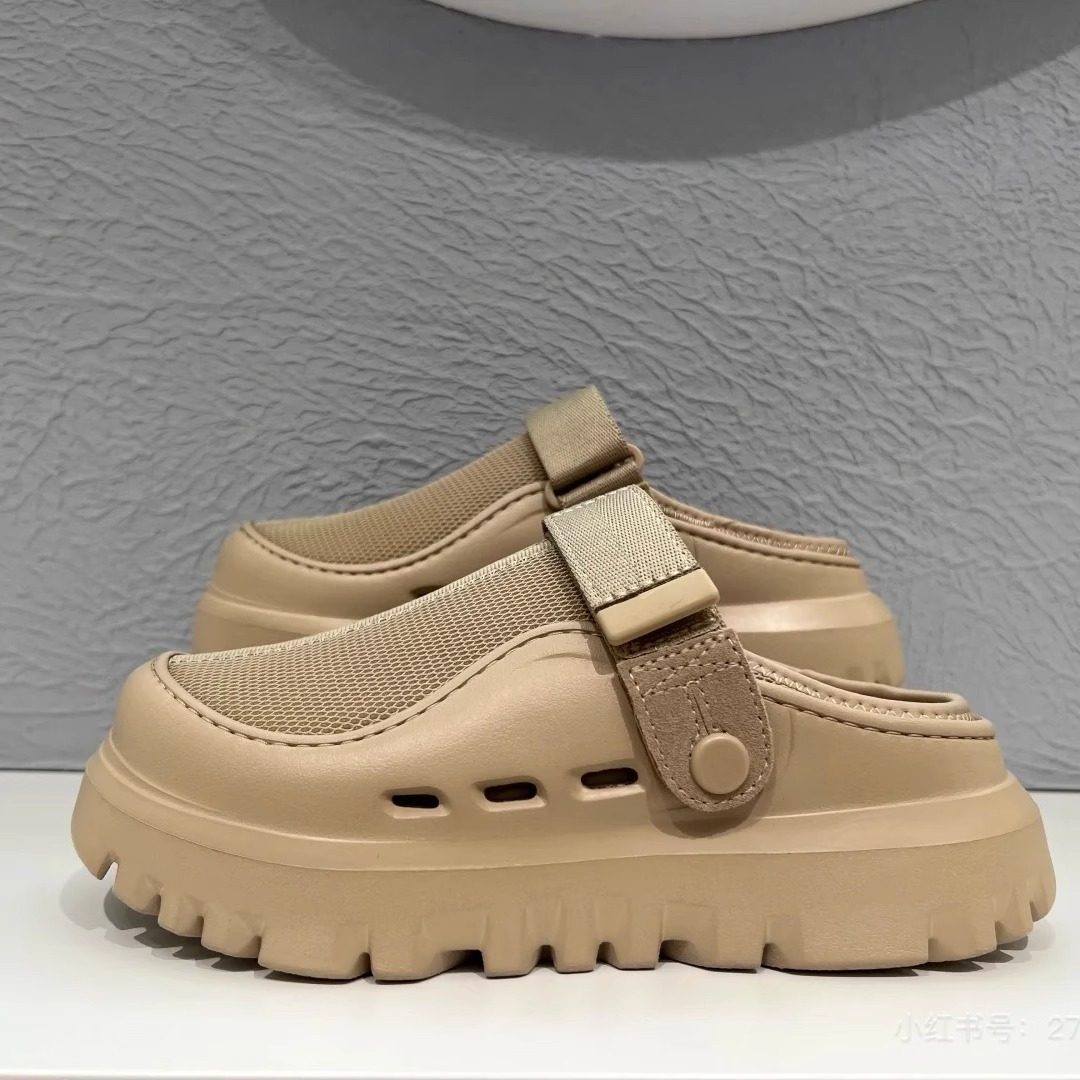 2025年夏季新款塑膜克罗格洞洞鞋情侣款懒人一脚蹬包头沙滩凉拖鞋