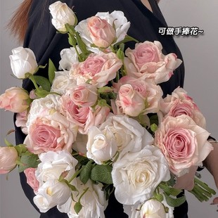 手捧花焦边玫瑰仿真花高级感逼真假花花束摆件客厅插花干花装饰花