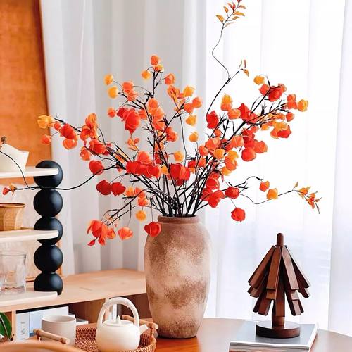 仿真柿子果实树枝柿柿如意插花摆件高档年宵花束客厅装饰干花摆设