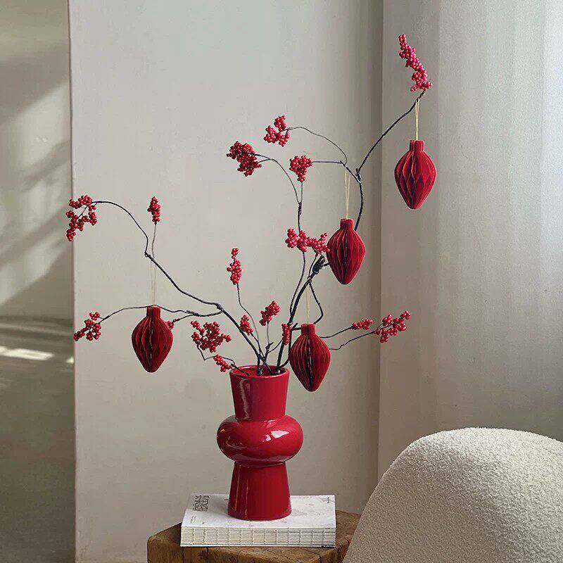 年宵花串串金果秋叶仿真浆果假花中式客厅过年喜庆花瓶插花摆设