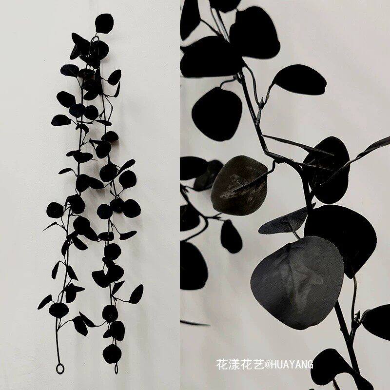 仿真黑玫瑰叶藤条圣诞节橱窗挂饰假花藤蔓暗黑玫瑰花场景布置