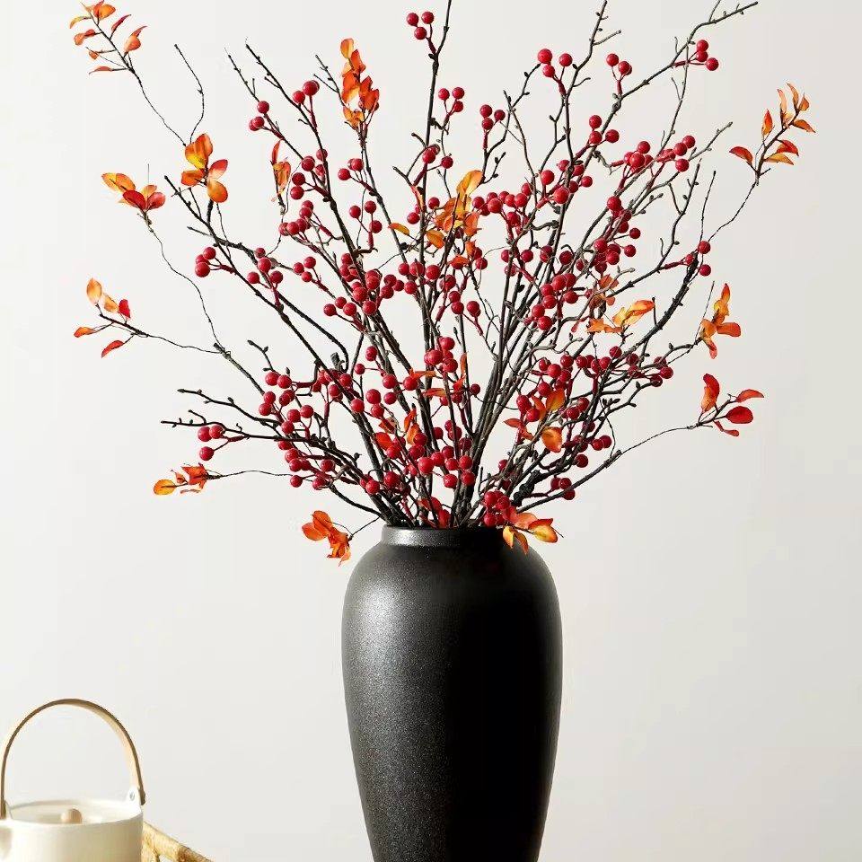仿真石榴果树枝假花高档发财果中式美式客厅插花落地玄关装饰摆件,家居饰品,仿真花/假花,淘宝优惠券,粉丝福利购,淘宝优惠卷