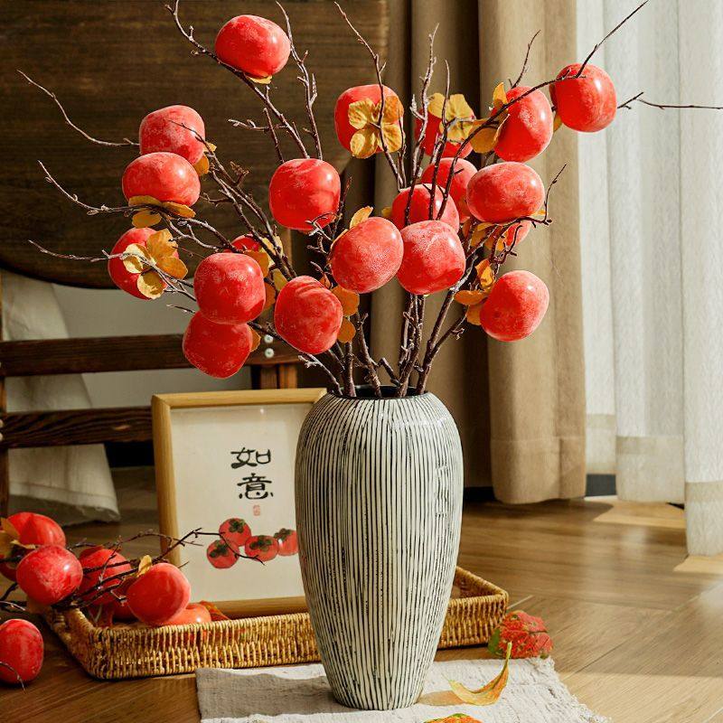 高档柿子仿真花客厅柿柿如意假花插花摆件餐桌装饰干花果树枝摆设,家居饰品,干花/花瓣/干花包/干树枝,淘宝优惠券,粉丝福利购,淘宝优惠卷