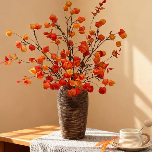 仿真花柿子橘子摆件假花插花客厅餐桌面花艺软装饰品摆设落地逼真