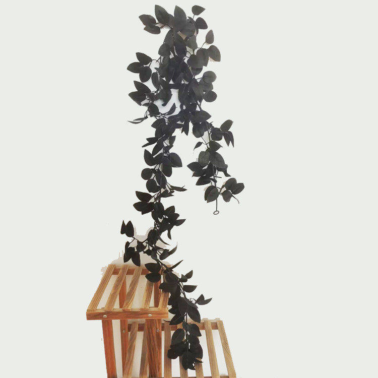 黑色仿真玫瑰叶藤条万圣节派对装饰壁挂暗黑藤蔓玫瑰花布景花