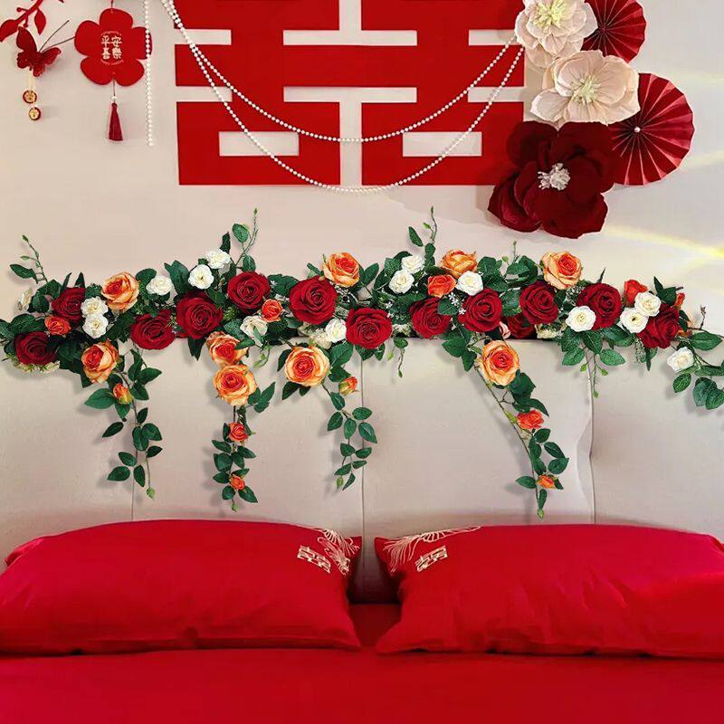 仿真藤奥格斯空调管道室内藤蔓遮挡墙上假花条装饰玫瑰花挂墙装饰