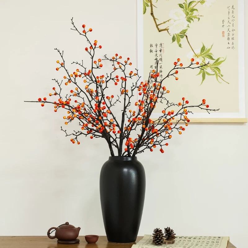 仿真冬青红果发财果摆设客厅假花