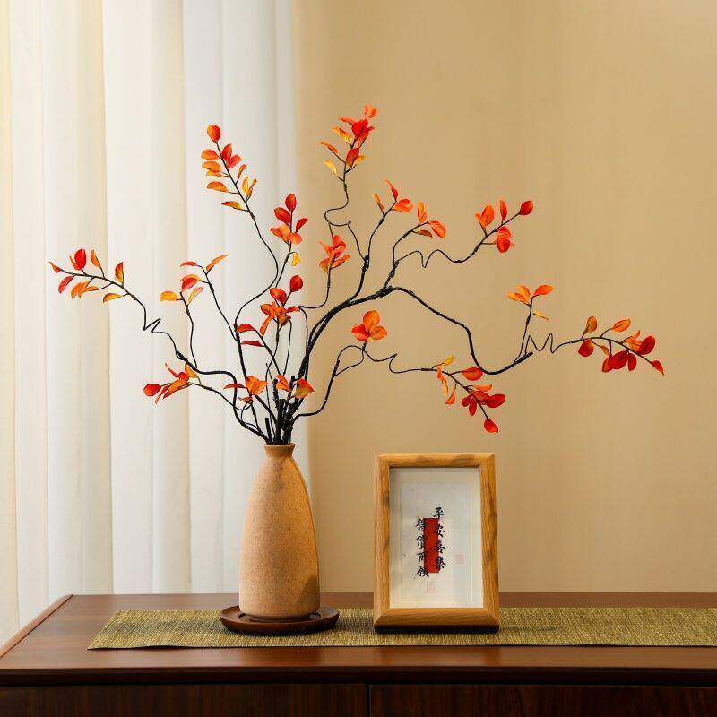 仿真串串金果秋叶枯枝假花发财果浆果客厅餐厅插花过年装饰花